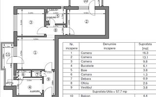 Apartament 3 camere – Șoseaua Ștefan cel Mare – etaj 6/7 – 2 balcoane – luminos - Schiță 14