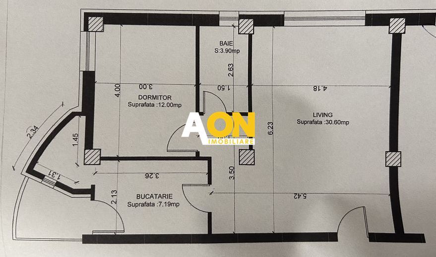 Apartament 2 camere, 55 mp utili, parter inalt, zona Stadion - Schiță 8