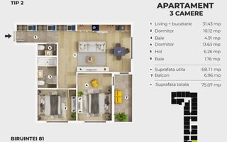 Apartament 3 camere | 75 mp | 5 min metrou Berceni - Poză 2
