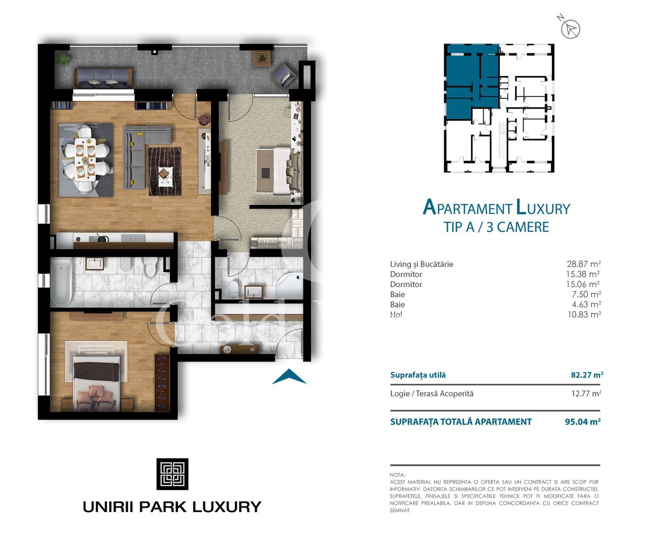 Apartament cu 3 camere, 82 mp utili, bloc nou, cartier Unirii - Schiță 12