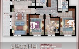 Apartament 4 camere   Titan Pallady Metrou Nicolae Teclu - Schiță 1