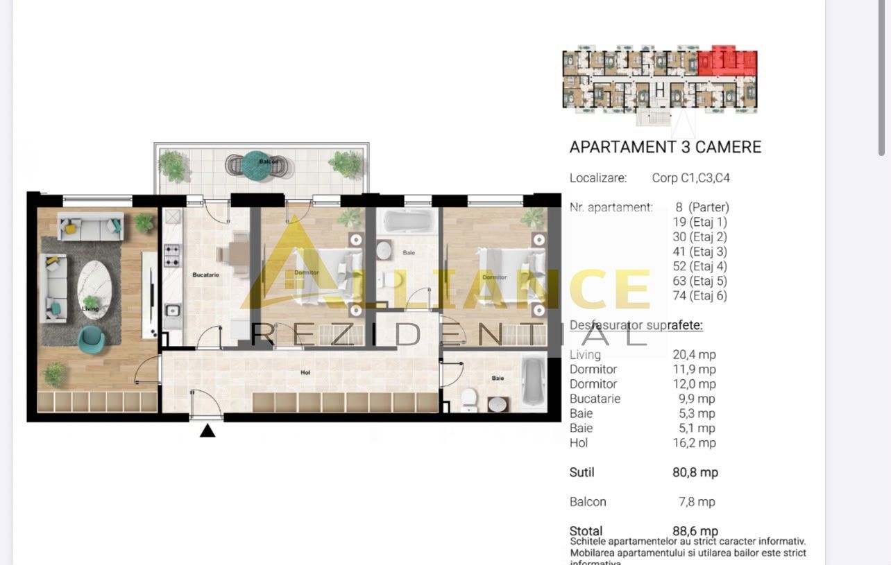 [Metrou Berceni] Apartament 3 camere - 2 bai | Decomandat | 88 mp - Schiță 6