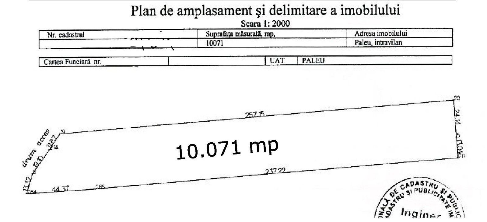 Teren intravilan de vanzare cu o suprafata de 10071 mp in Paleu,Bihor - Poză 1