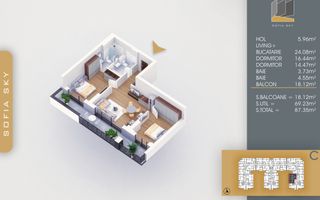 Apartament 3 camere cu 2 bai Finalizat 7 min Metrou Teclu - Schiță 2