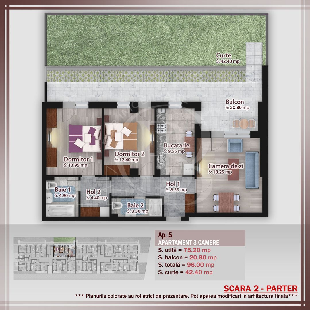 3 camere cu gradina -Incalzire in Pardoseala-Metrou Teclu - Schiță 9