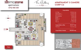 3 Camere decomandat, bucatarie inchisa, terasa 96mp, mutare imediata, Militari - Schiță 1