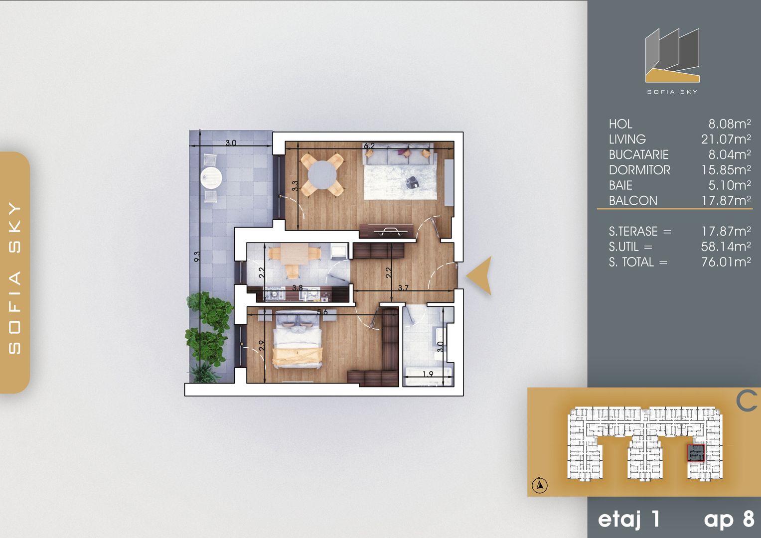 Apartament 2 camere spatios Titan Pallady  7 min Metrou Nicolae Teclu - Schiță 5