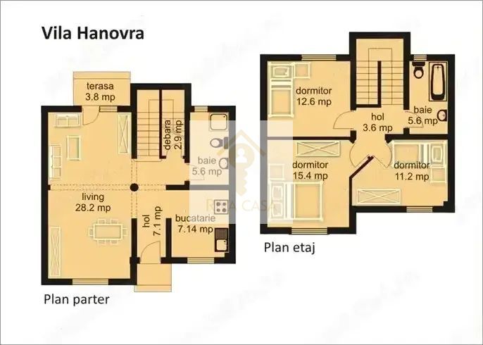 Vila P+E cu 3 dormitoare + garaj, teren 331 mp – Cartier Europa - Schiță 1