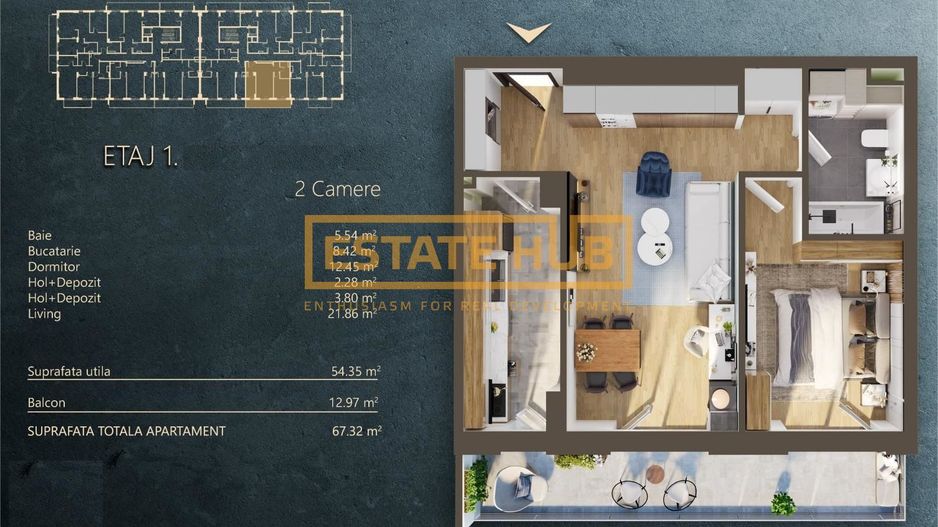 Apartament 2 camere bloc nou | Comision 0% - Poză 2