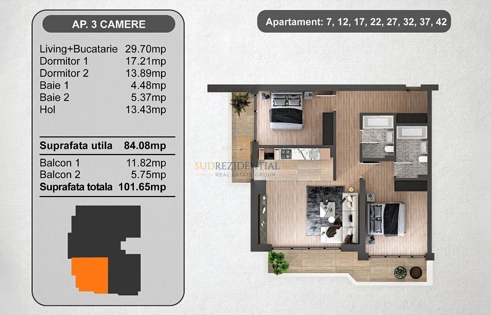 Aparatament 3 camere +parcare inclusa-Zona Marriott , Panduri - Schiță 4