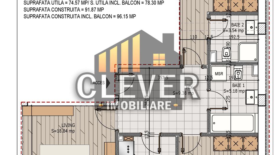 Apartament 3 camere Pallady | 78,14 mp | Etaj 2 | 2 băi - Schiță 5