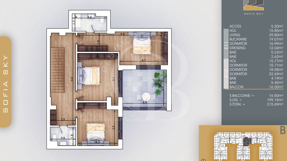 Th. Pallady 5 camere Duplex | Living 40mp | Dormitor 19mp - Schiță 3