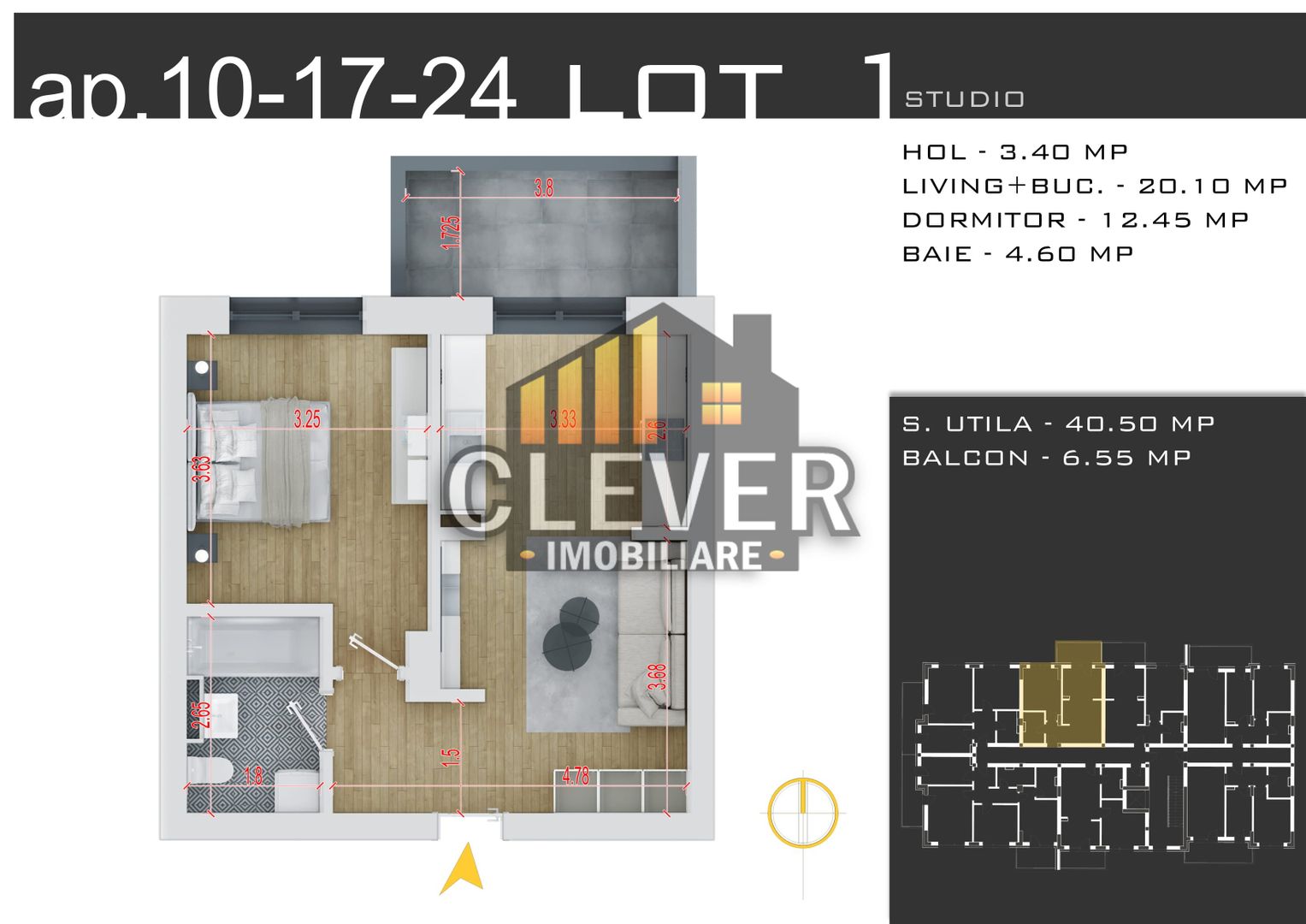 Studio Modern în Pallady: 40.50 mp, Direct de la Dezvoltator și 0% Comision - Schiță 9