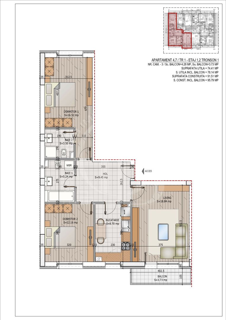 Theodor Pallady Titan-3 camere cu 2 bai-Pret avans 15% - Schiță 9