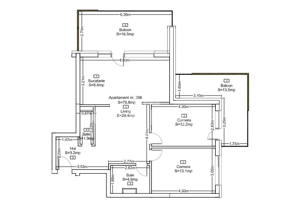 Apartament 3 camere | 2 balcoane generoase | 0% comision cumpărător - Schiță 11