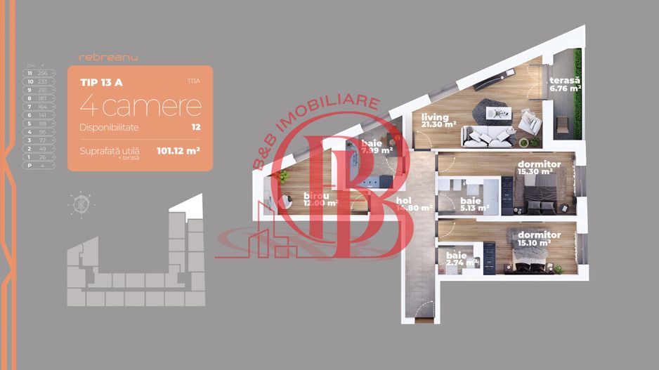 Apartament 4 camere Titan Auchan Liviu Rebreanu Comision 0 - Schiță 9