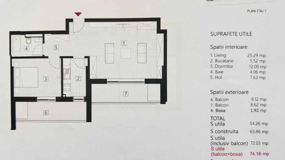 APARTAMENT 2 CAMERE ZONA EMINESCU | DACIA - Schiță 2
