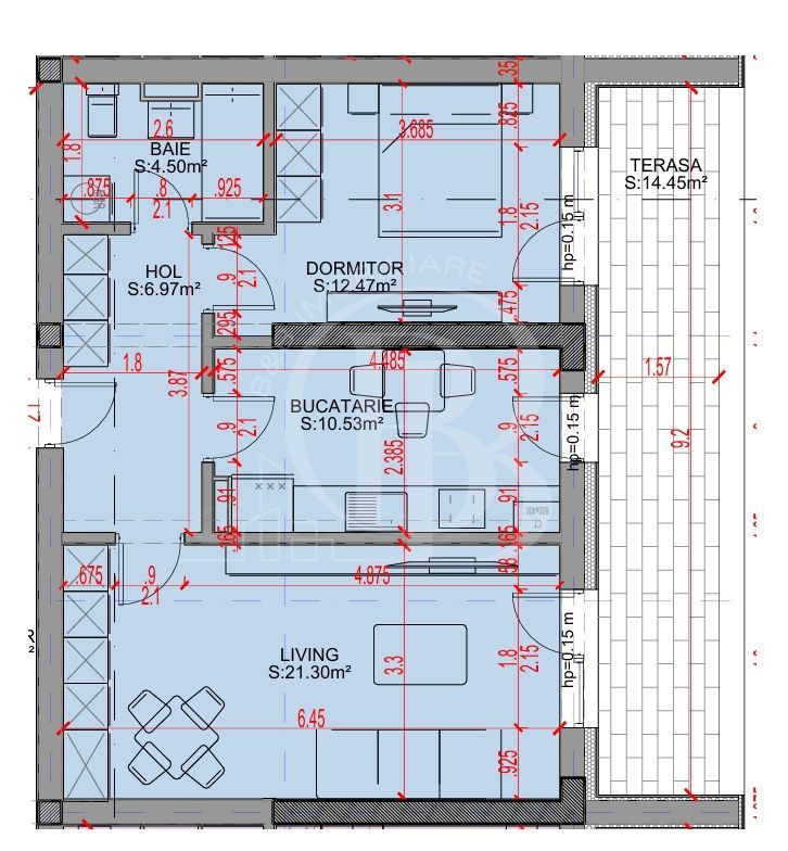 Apartament suprafata generoasa 2 camere cu Terasa Pallady - Schiță 3
