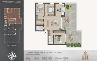 4 camere cu terasa 700 metri de  Metrou Nicolae Teclu - Schiță 12
