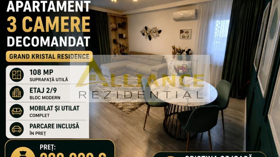 Grand Kristal Apartament 3 camere Mobilat si Utilat + Parcare Inclusa - Poză 1
