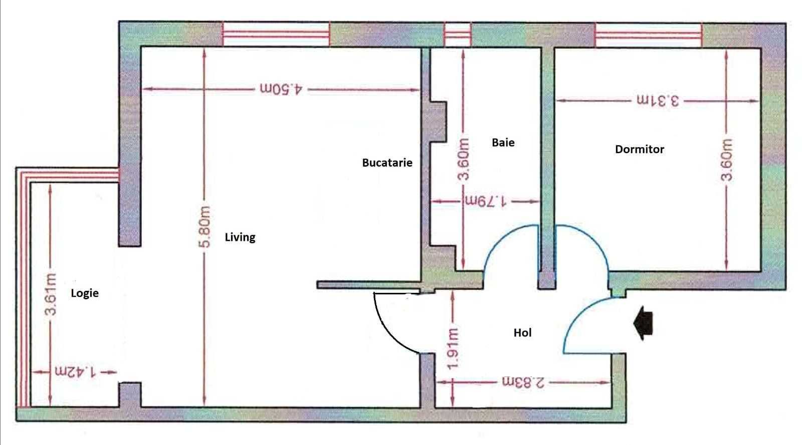 Dambovita | 2 Camere | Etaj Intermediar | Loc de Parcare. - Schiță 8
