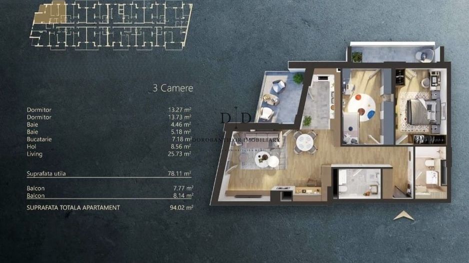 Vanzare 3 camere- 78 mp + 2 balcoane– parcare- Cartier Iris - Poză 14