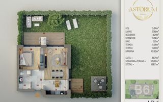 Ap 2 camere curte 100Mp, complex premium/ smart home/Piscina - Schiță 5
