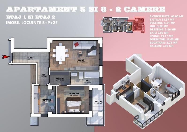 Apartament 2 camere, bloc nou, 1 Mai - Poză 2