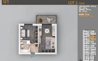 2 camare | 48,25 mp Total | Balcon 7,41 mp | Comision 0% 15 min metrou - Schiță 11