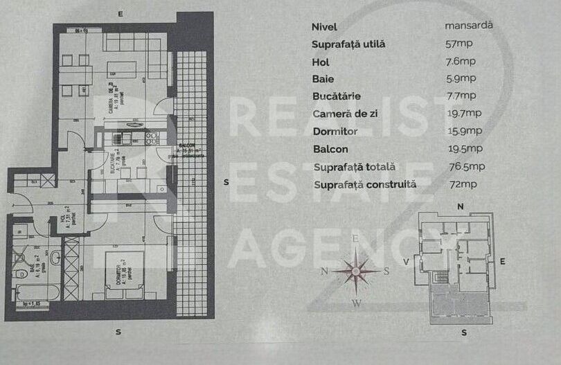 Vânzare apartament cu 2 camere.Priveliște spre munte. - Schiță 12