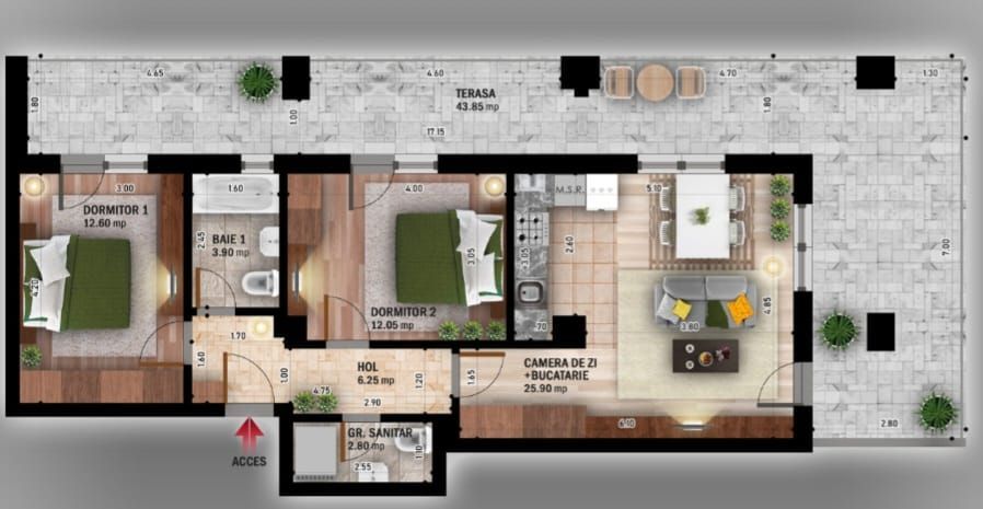 AP. 3CAM. LIVING OPEN SPACE+TERASA-BLOC FINALIZAT / COMISION 0%! - Poză 2