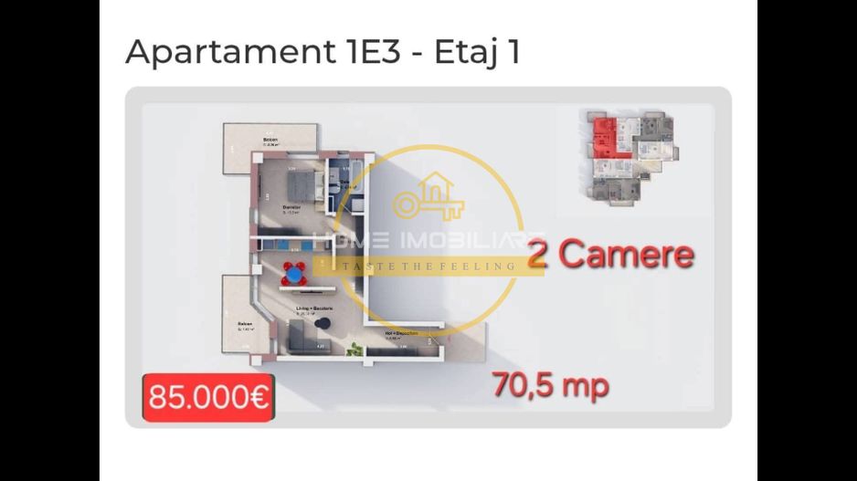 Apart 2 camere decomandat 70 mp - Poză 2