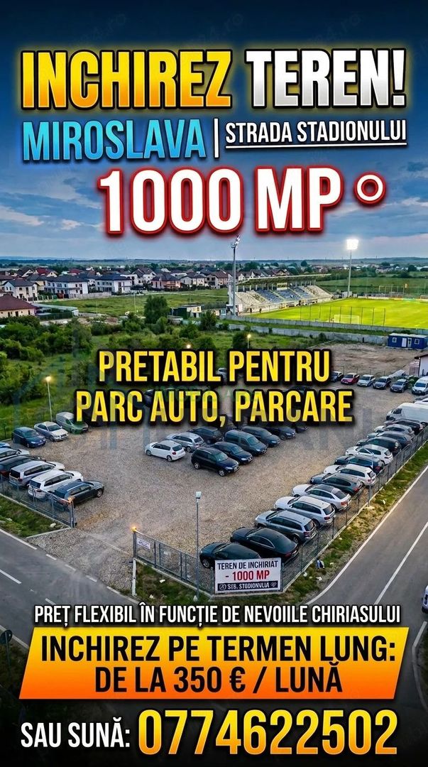 Teren de închiriat, 1000 mp, Miroslava, Strada Stadionului - Poză 1