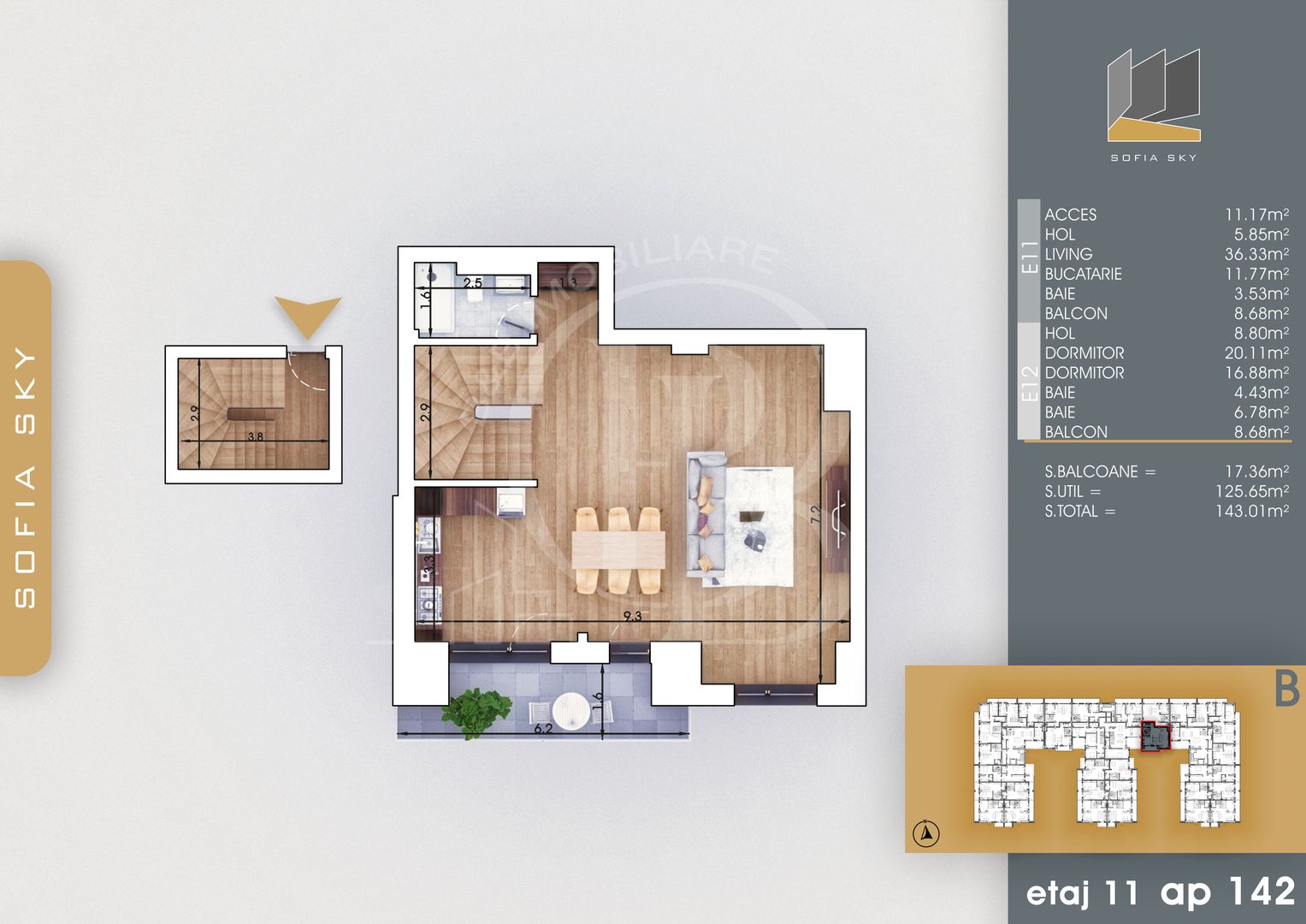 3 camere tip Duplex Living 36mp Mutare Rapida 7min metrou - Schiță 4