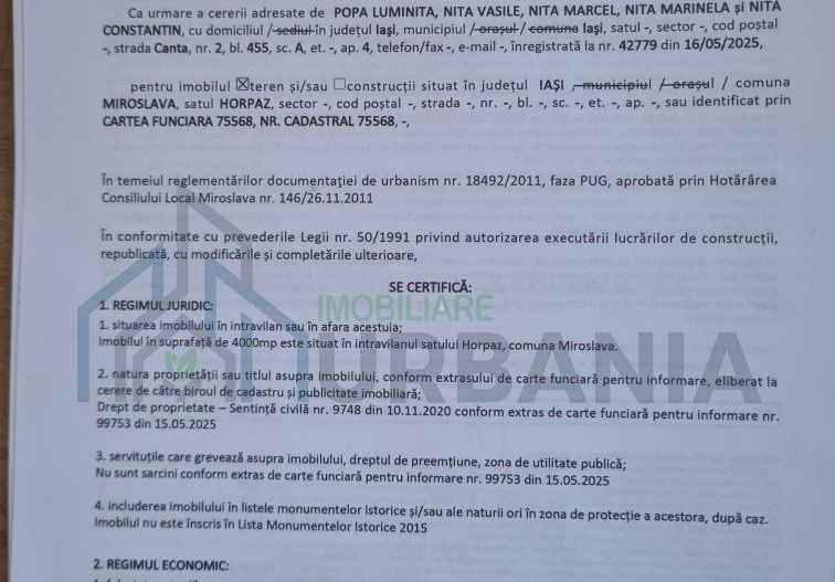 Teren intravilan 10.000 mp, Miroslava, Horpaz – Dezvoltare rezidențială - Poză 3