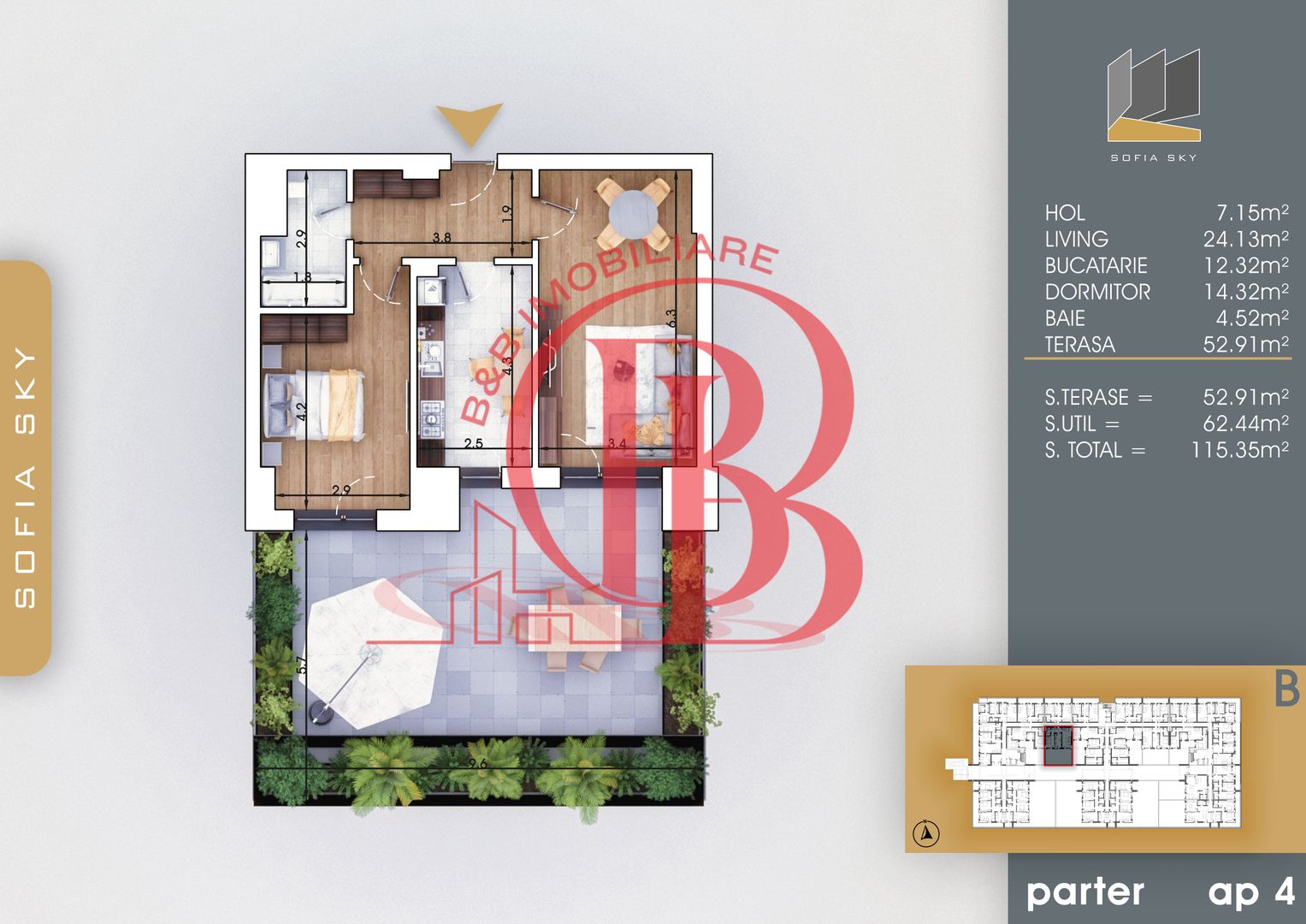 Bloc Finalizat Apartament 2 camere cu Terasa 7min Metrou - Schiță 4