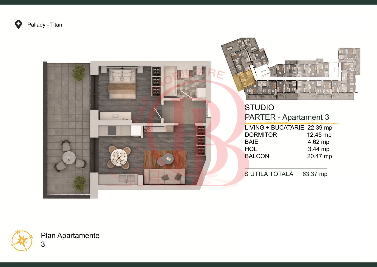 Apartament 2 camere Titan-Pallady Parcare Gratuita - Schiță 2