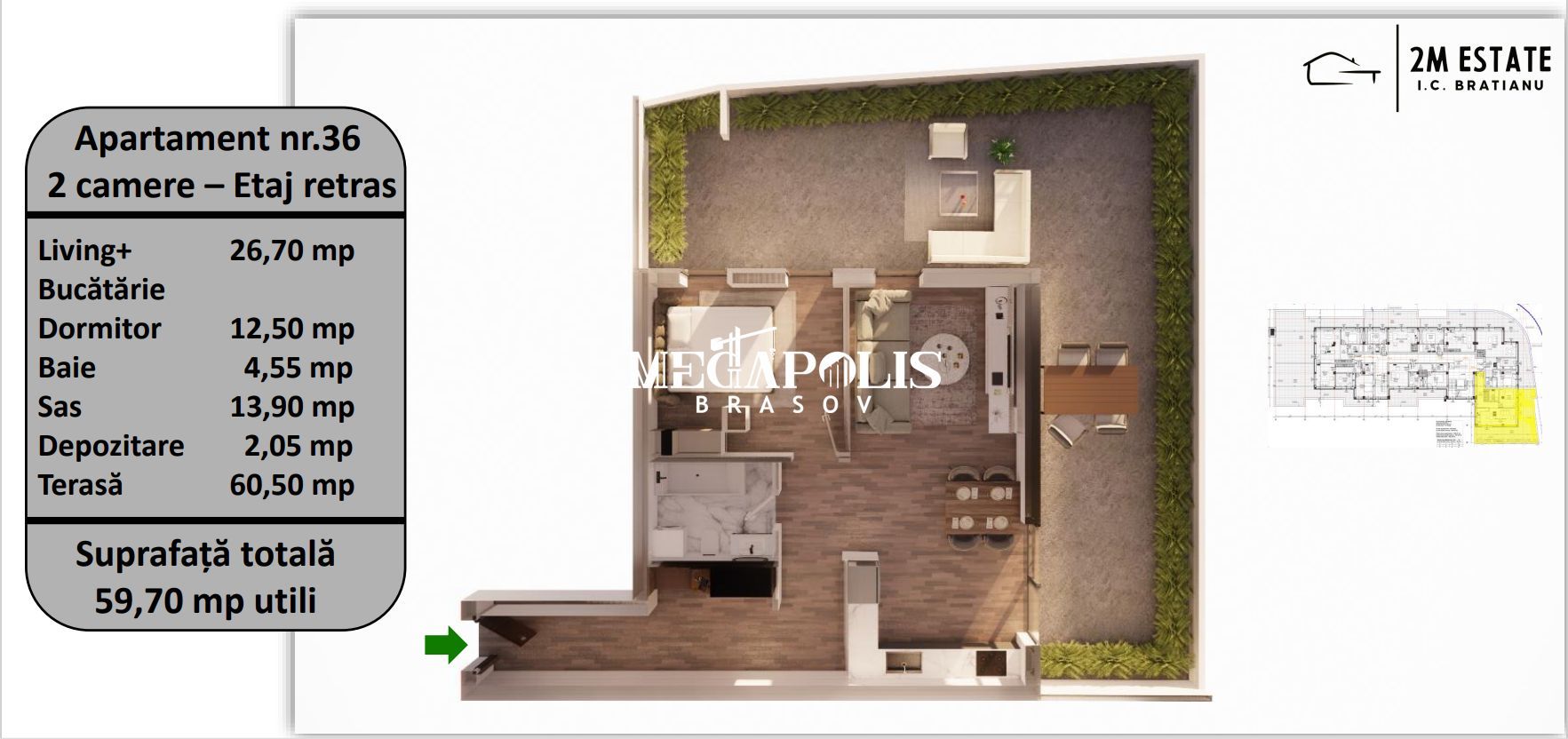 Apartament 2 Camere | Terasă 60 MP | Tractorul | Bloc Nou - Poză 4