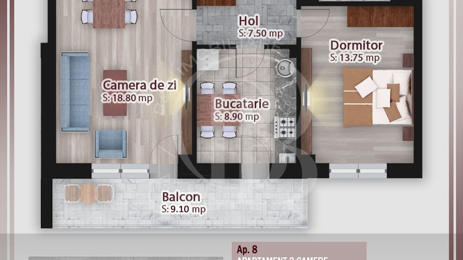 2 camere decomandat -Oferta lansare proiect Theodor Pallady - Schiță 1