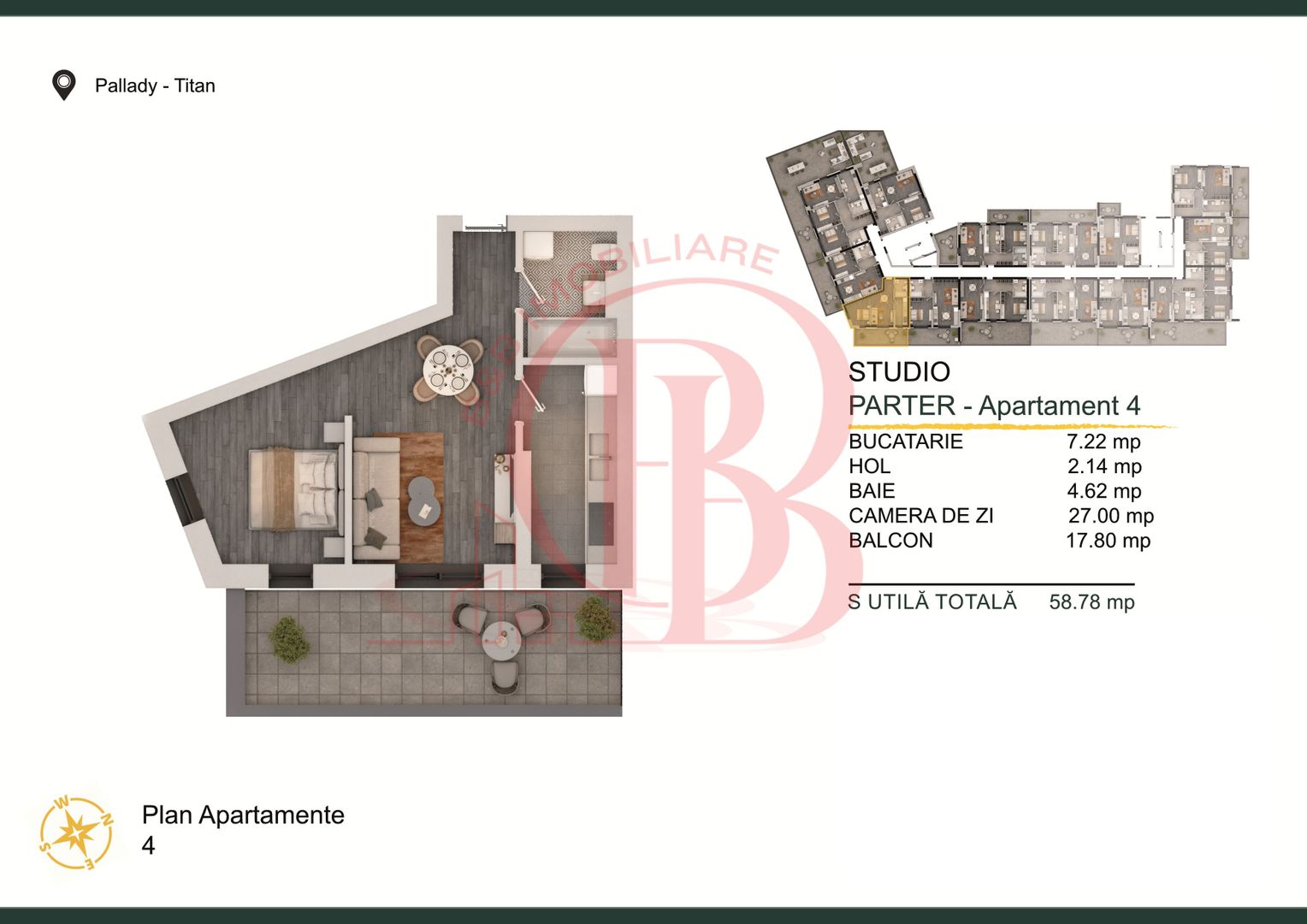 Apartament 2 camere Titan-Pallady Parcare Gratuita - Schiță 2