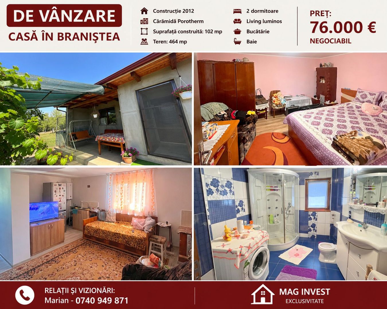 Casă individuală de vânzare în Braniștea - Teren 464 mp -76000 euro - Poză 1