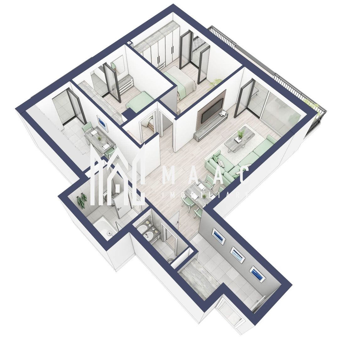 Apartament 3 camere | Balcoane 16.1 mp | Etaj 2 | Turnisor - Poză 2