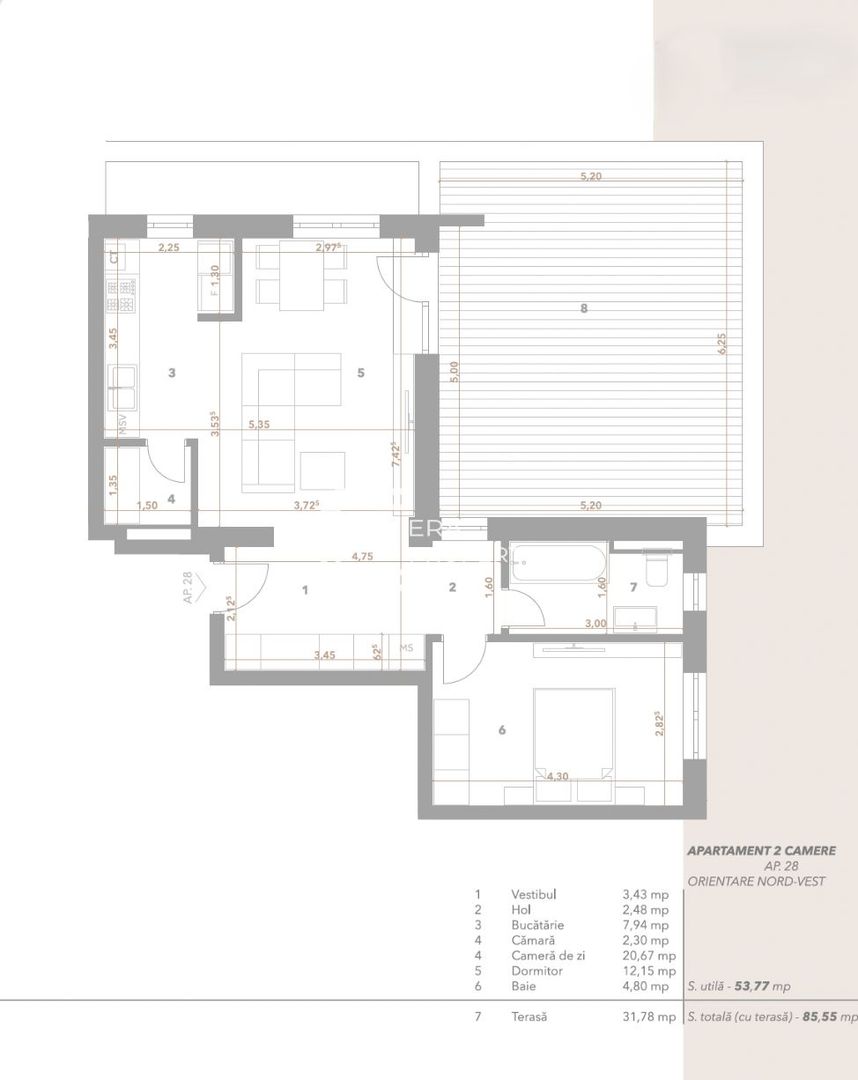 Penthouse 2 camere/terasa 32 mp/ la cheie/zona Turnisor /Sibiu - Schiță 12