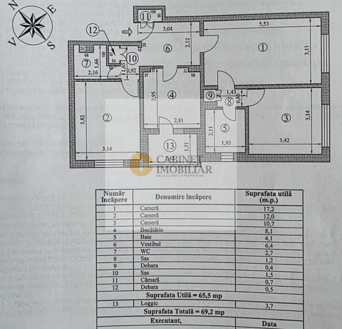 3 Camere Decomandat | 2 Bai | Etaj 4/8 | 75mp totali - Schiță 13