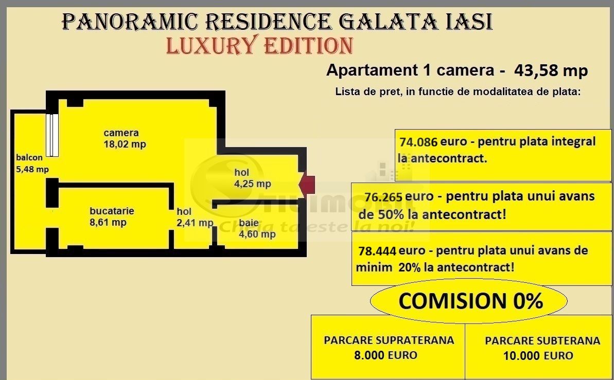 Apartament 1 camera de vanzare in Iasi, Galata, 43,58 mp, bloc nou - Poză 2