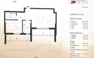 APARTAMENT 2 CAMERE + 2 TERASE | ZONA EMINESCU | DACIA - Schiță 12