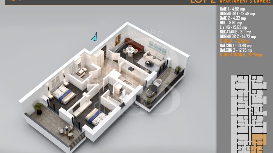Apartament 3 camere Decomandat Titan Th. Pallady-Sector 3 - Schiță 5