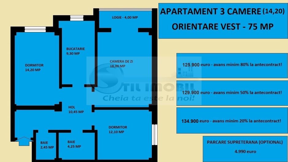 Apartament 3 camere nou de vanzare in Iasi Valea Lupului, decomandat - Poză 2