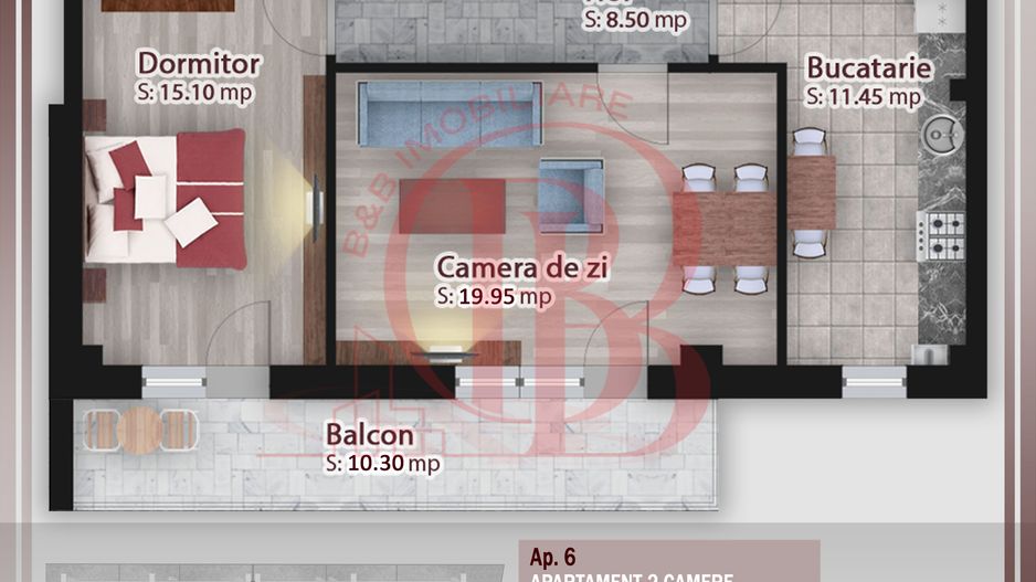 2 camere decomandat -Bucatarie generoasa-Titan-Pallady - Schiță 1