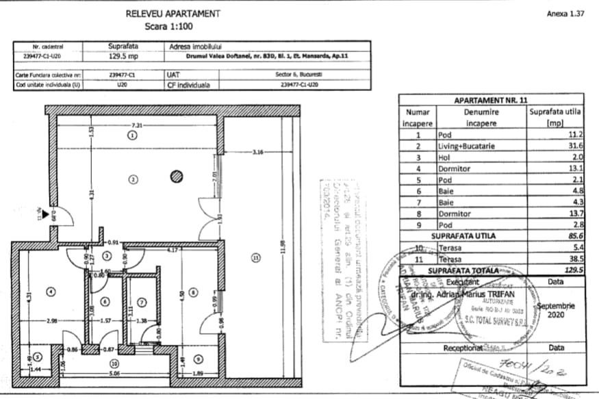 Apartament 3 camere Mobilat & Utila Loc parcare Drumul Valea Doftanei - Schiță 25
